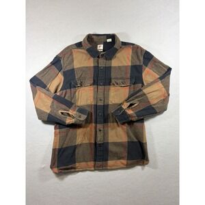 Levi's Plaid Flannel Shirt Jacket Tan Black Buffalo Check Cotton Fall Grunge